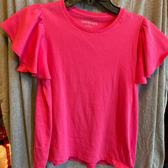 Crewcuts Tops - Crewcuts girl’s ruffle sleeve t shirt size XL Hot Pink